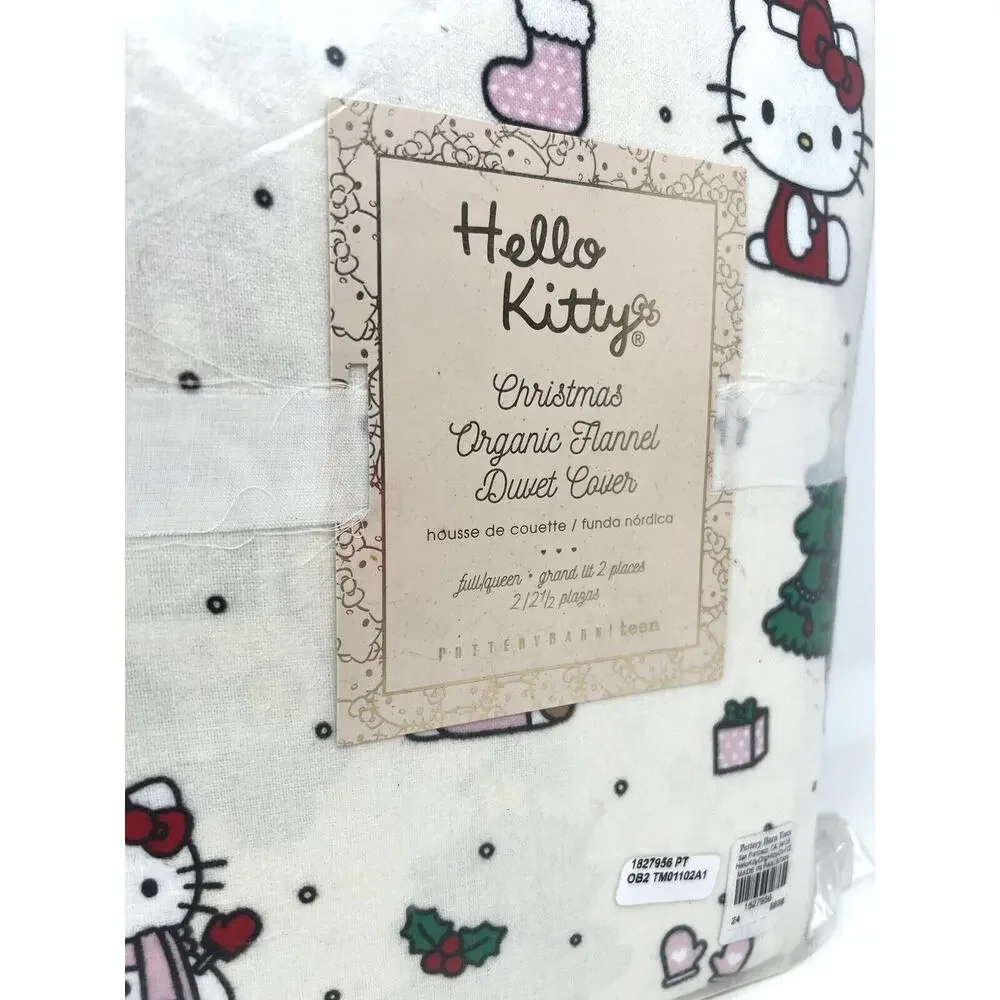 Pottery Barn Teen Hello Kitty Flannel Full Queen Duvet Cover Christmas RED BOWS